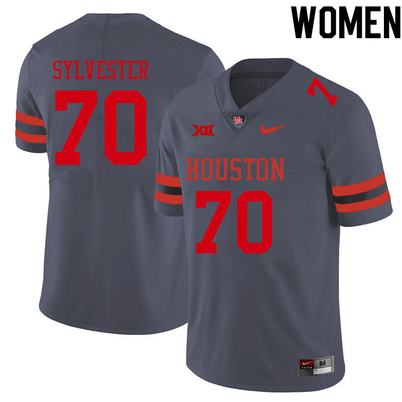 Women #70 Trevonte Sylvester Houston Cougars College Big 12 Conference Football Jerseys Sale-Gray - Click Image to Close